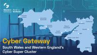 map of South Wales and Western England in blue with cyber tech background