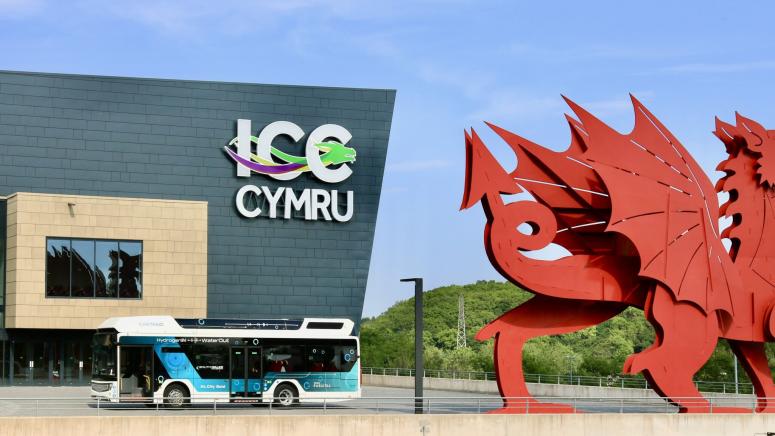 Hydrogen bus outside the ICC Wales